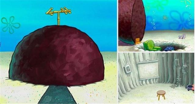 在来看看我们觉得最穷的派大星的家,外观的确比较垃圾.