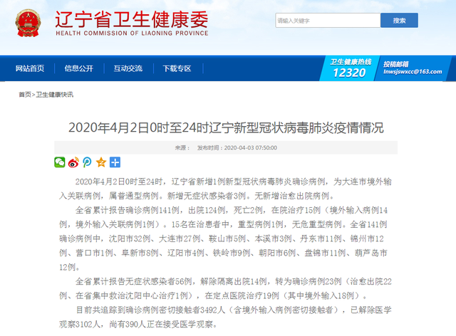2日0时至24时，辽宁省新增1例新型冠状病毒肺炎确诊病例，为大连市境外输入关联病例