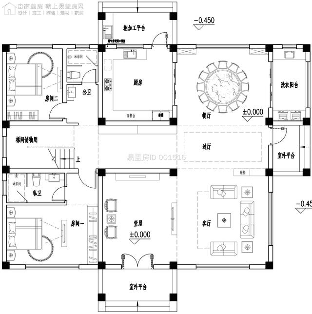 1露台户型概况:平面布局业主在项目前期表示喜欢新中式风格,在平面