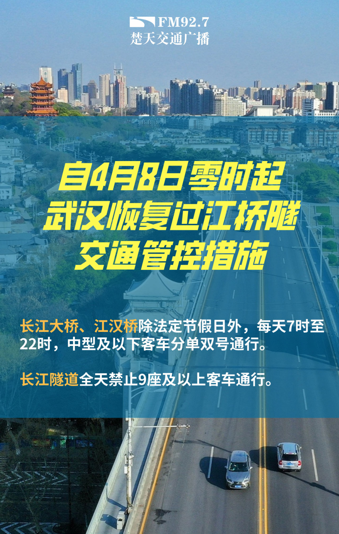 重要提醒!4月8日零时起,武汉恢复过江桥隧交通管控措施!
