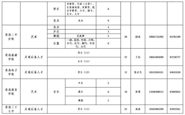 2020年青岛局属学校艺体特长生、足球后备人才招生计划出炉