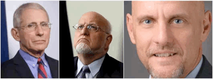 安东尼·福奇（左）、罗伯特·雷德菲尔德（中）和斯蒂芬·哈恩（右）