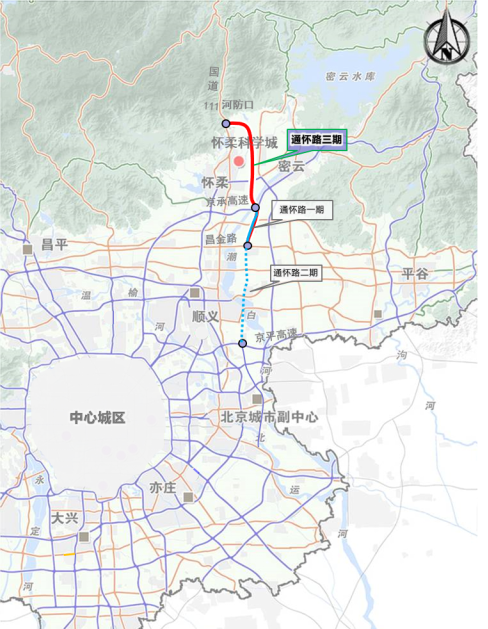 它南起北京城市副中心,北至怀柔区河防口,路经顺义,密云,全长约49公里