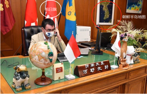 日本防相办公室,挂一副朝鲜半岛地图(推特)