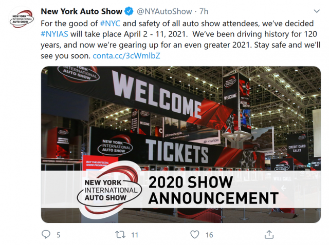 GNYADA宣布正式取消2020年纽约车展
