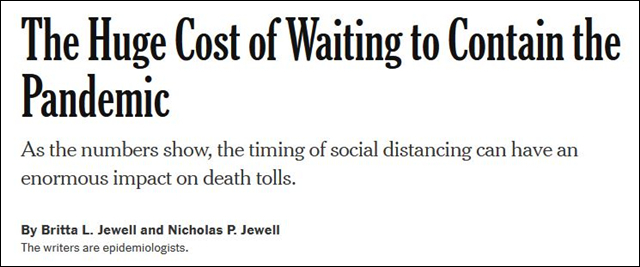  《纽约时报》截图   “用等待控制疫情的巨大成本”