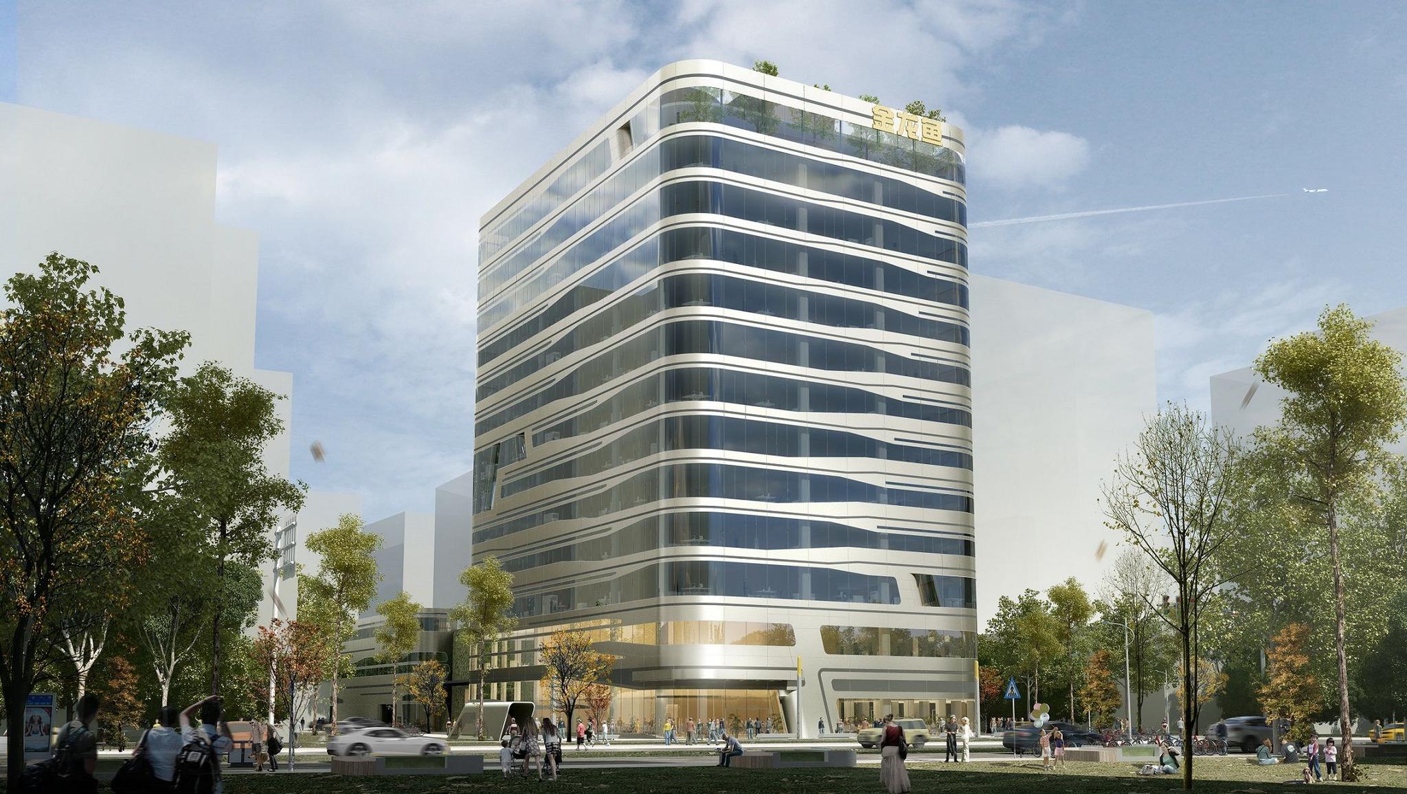 位于上海黄浦江畔的金龙鱼总部大厦效果图,2018年底已正式启用.