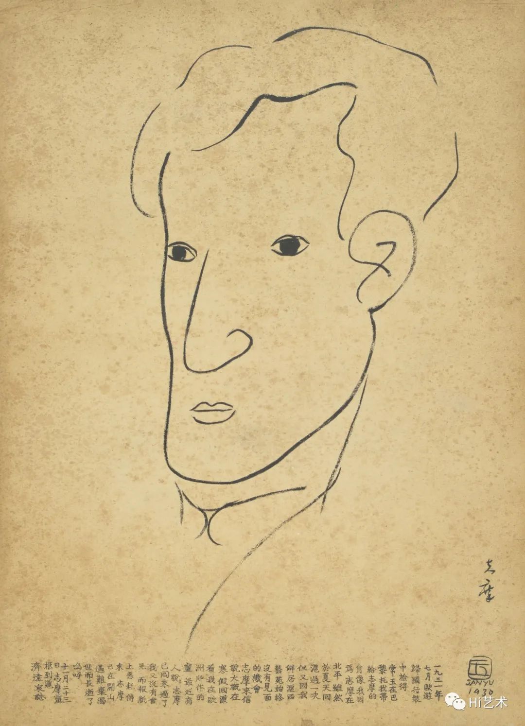 常玉 《徐志摩画像之二》 52×37cm 纸本水墨 1930成交价:195.