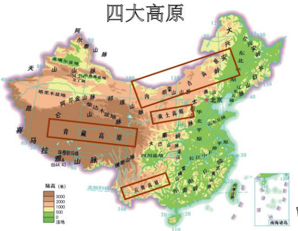 【解析】1,青藏高原:世界海拔最高,平均海拔4000米以上,被称为"世界