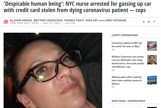 ▲图中女子为涉案护士，截图来自《纽约每日新闻》的报道