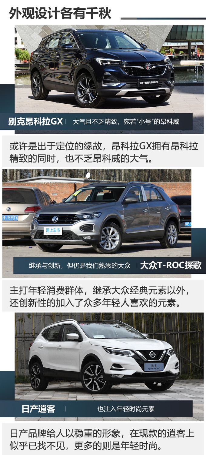 15万，买高配置SUV，昂科拉GX/探歌/逍客，选谁更合适？