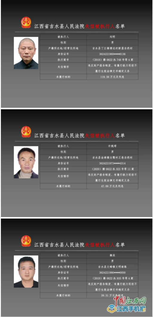 吉水县曝光17名失信被执行人信息(多图)
