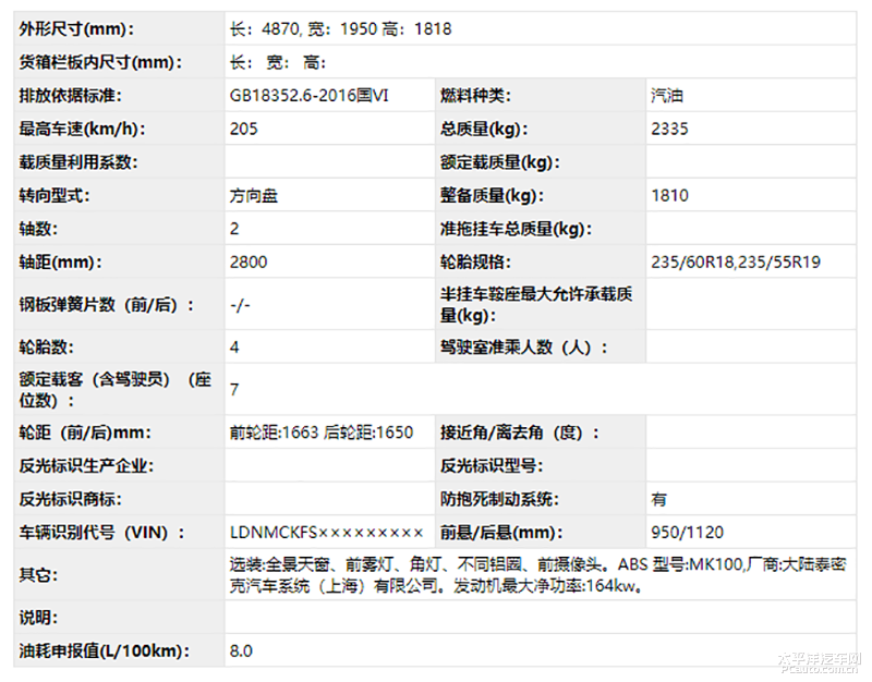 东南DX9申报图 搭1.8T发动机