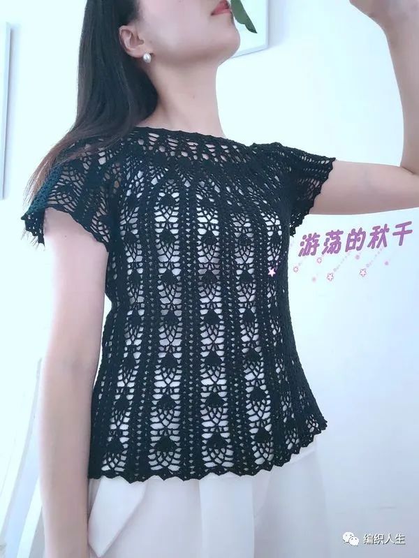 夜萝莉:从上往下钩菠萝花样女士套头衫(有编织图解)