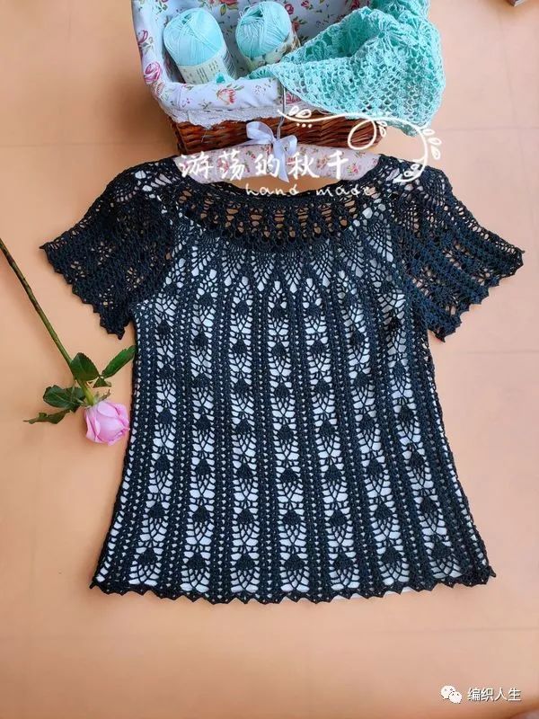 夜萝莉:从上往下钩菠萝花样女士套头衫(有编织图解)