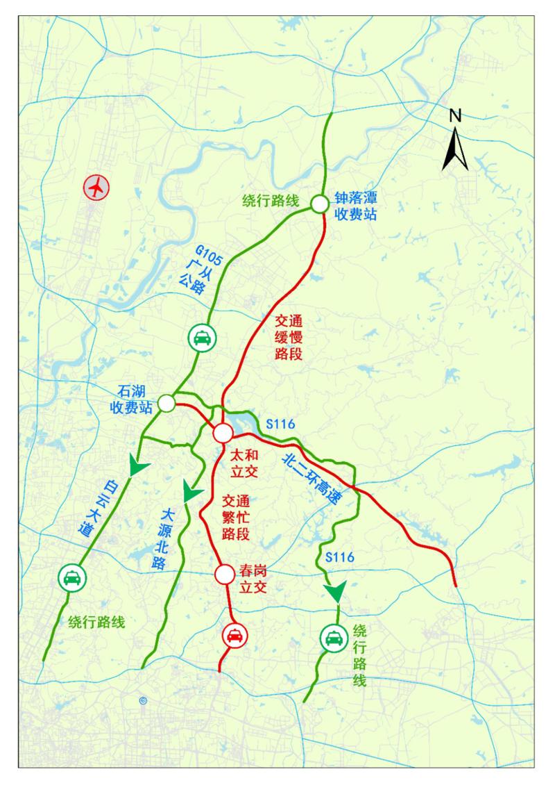 华南快速路返程绕行示意图
