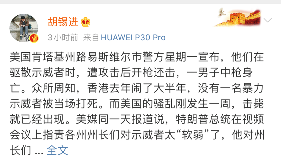 (胡锡进微博截图)