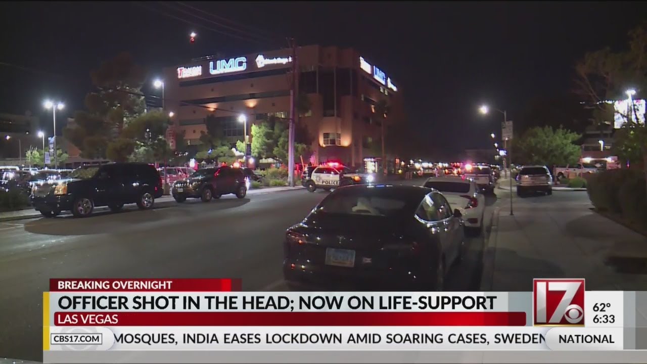 拉斯维加斯一名警员被击中头部，正接受生命维持设备抢救 视频截图