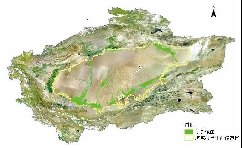 塔克拉玛干沙漠及其绿洲分布示意图 引自张琴琴等，2019
