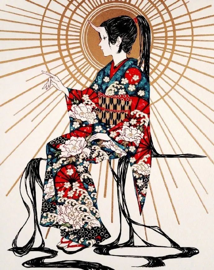 和风少女人物插画这华丽的画风好绝