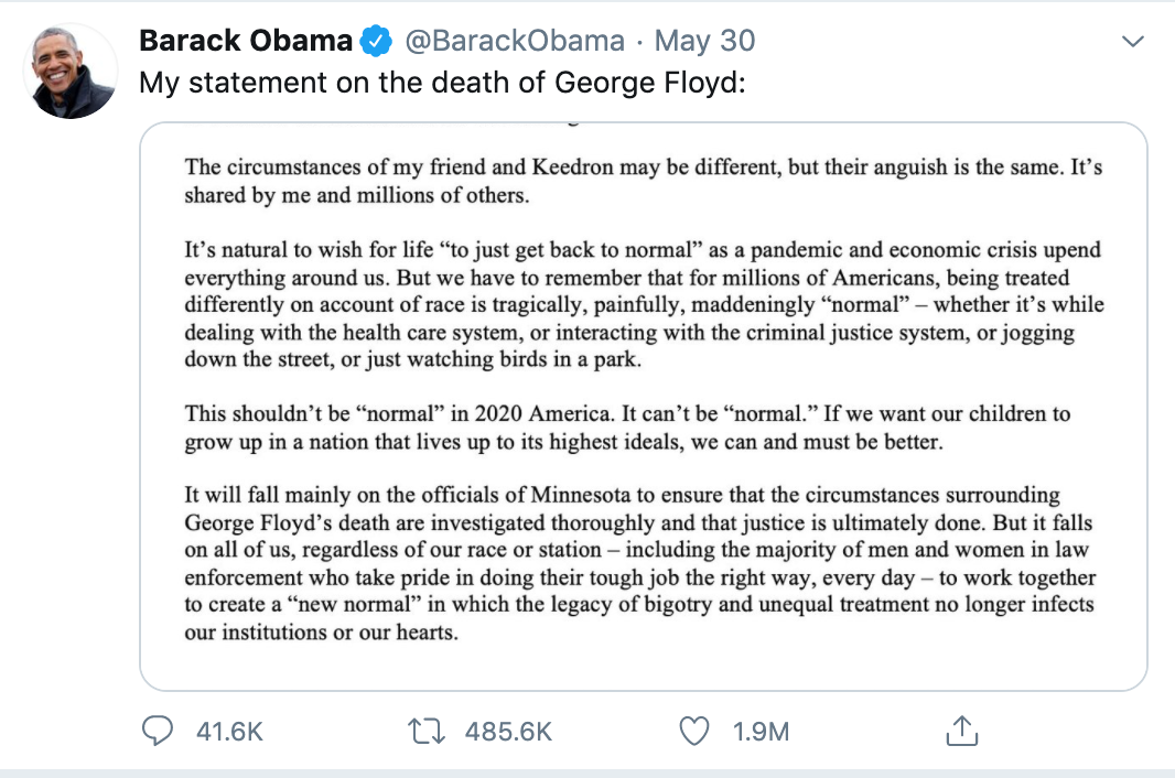  奥巴马在推特上发布声明。