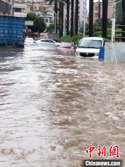 珠海连遭暴雨，出现水浸街现象。　赵娟华 摄