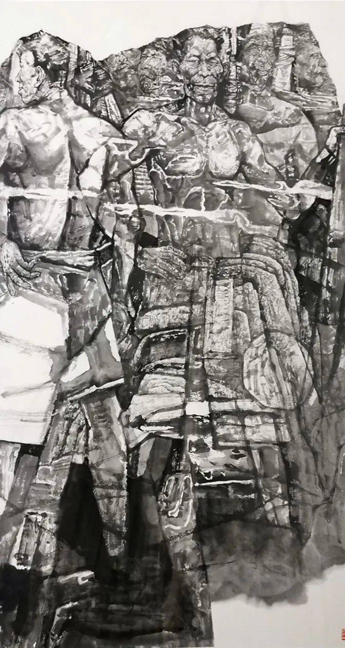 方民   国画《泰山挑山工》180cmx96cm贾荣强   国画《泰城印象》180