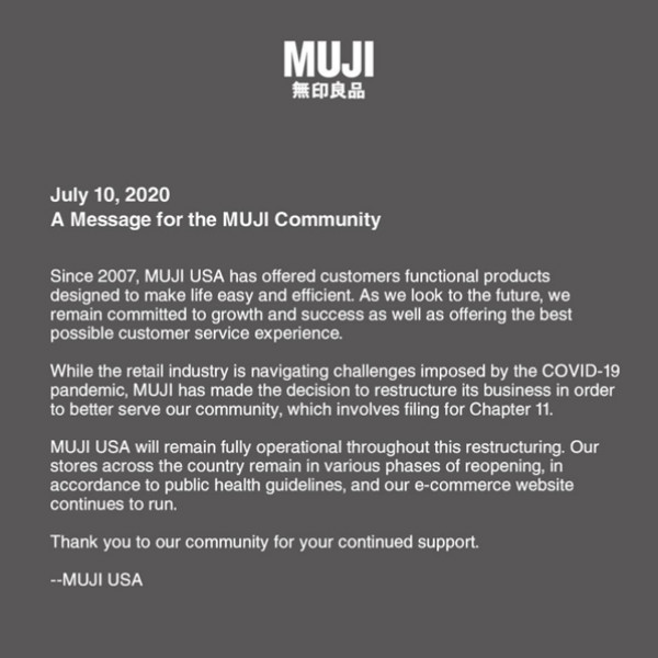 图| 无印良品(Muji)的美国分公司申请休业珍惜
