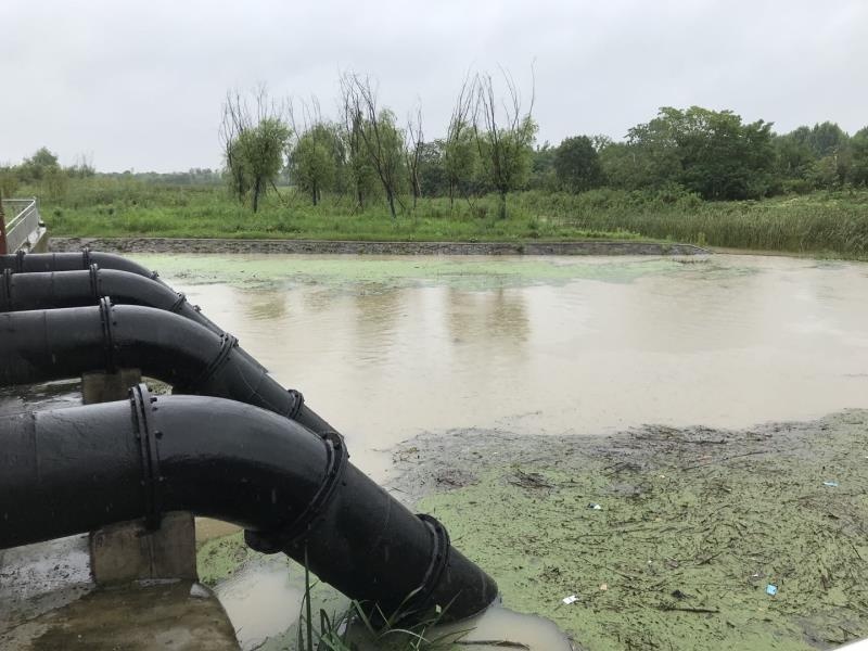 派河大堤上 "红领哨所"防汛突击队紧急施工防倒灌