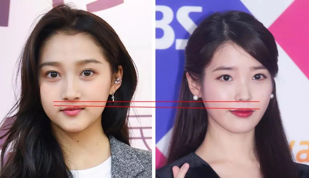 模糊上嘴唇线,尽量将唇线外扩,再弱化鼻子和人中轮廓,整个人就脱离