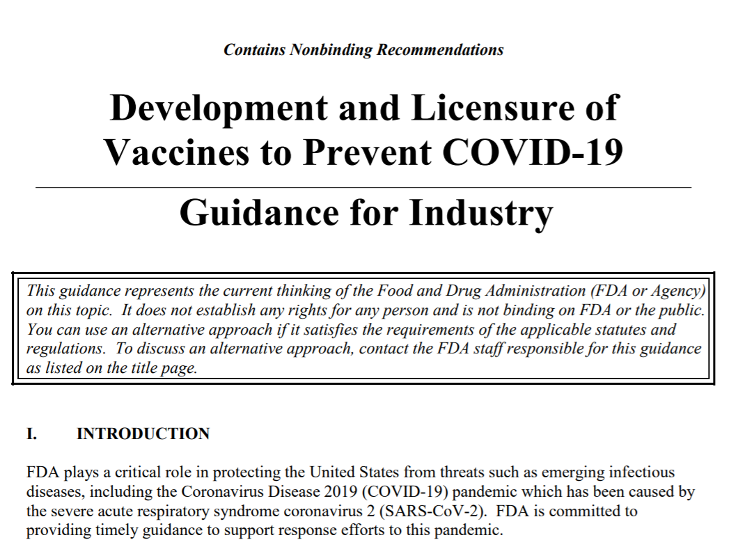 美国食品药品监督管理局（FDA）新冠疫苗官方指南截图