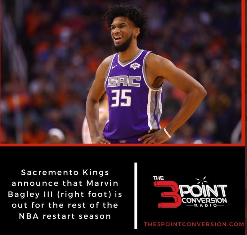 马文-巴格利训练中右脚拉伤,本赛季报销