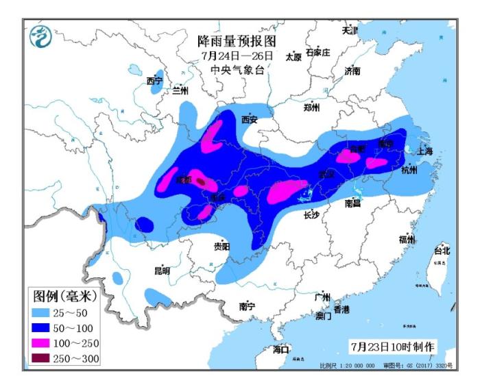 降雨量预报图(7月24日-26日)