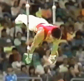 支撑后翻经后悬垂前摆上成支撑(李宁正吊)。 网络视频截图