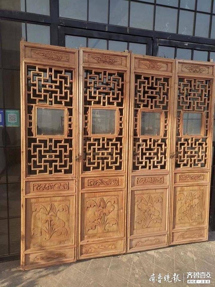 清代杉木屏风四扇一套