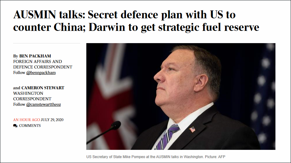  《澳大利亚人报》：美澳将建立针对中国的秘密防御计划