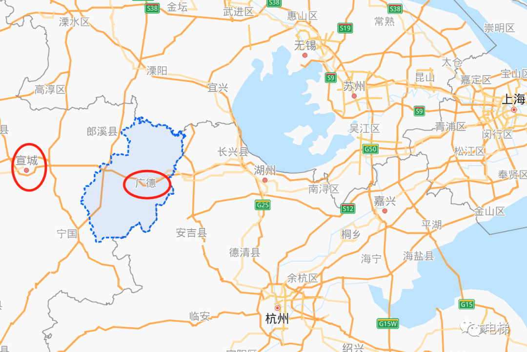 广德市是安徽省的一个县级市,由宣城代管,此地距离湖州,苏州,杭州都不