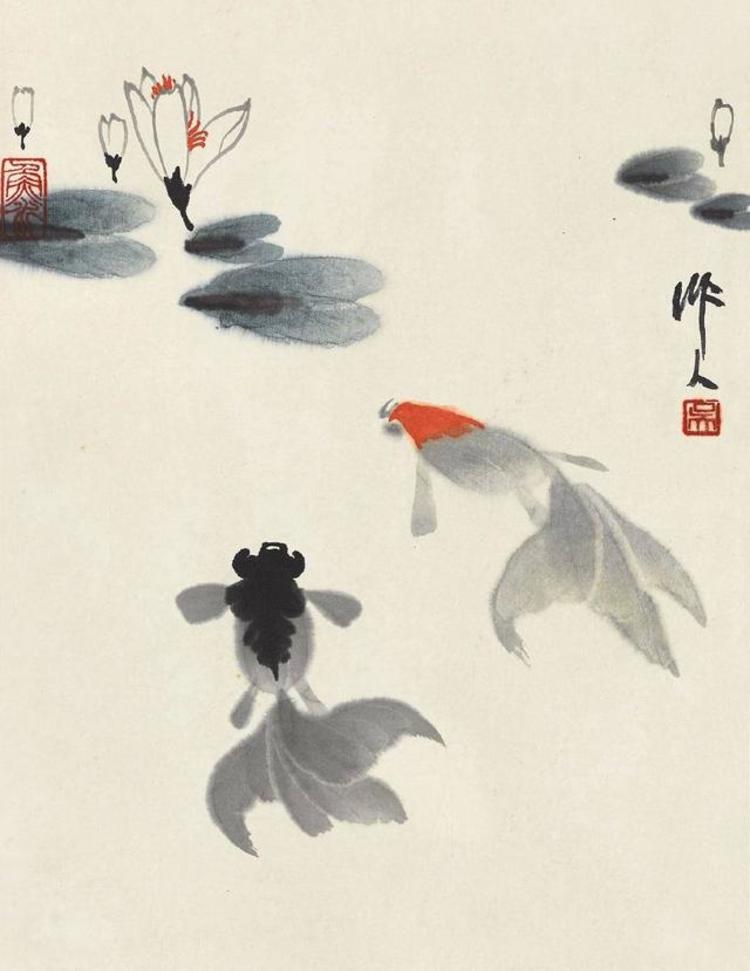 著名画家吴作人金鱼作品欣赏