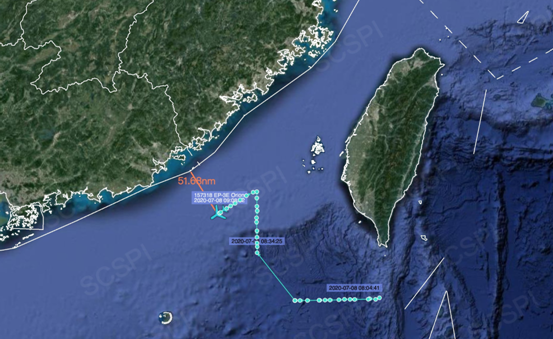 “南海战略态势感知计划”平台发布的7月8日美军EP-3E侦察机飞行路线