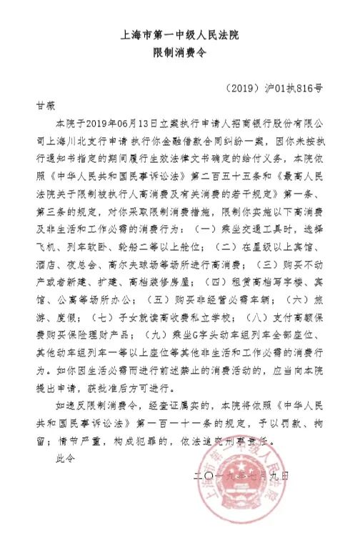 上海一中院限制消费令 截图