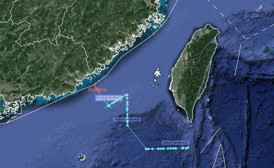  “南海战略态势感知计划”平台发布的7月8日美军EP-3E侦察机飞行路线