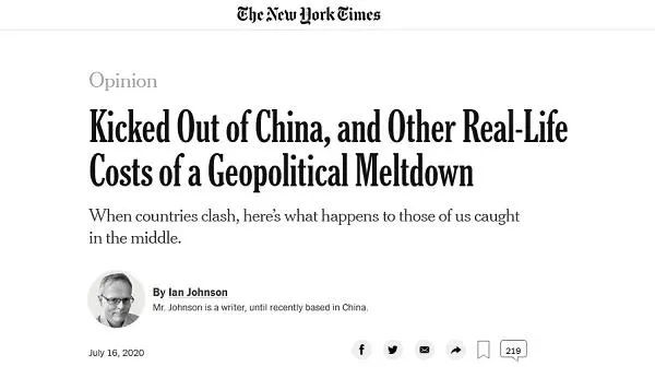 《纽约时报》原驻华记者发文讲述自己被驱逐的经历