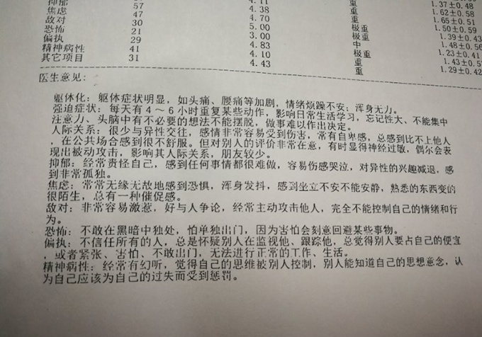 抑郁症诊断单 真实图片