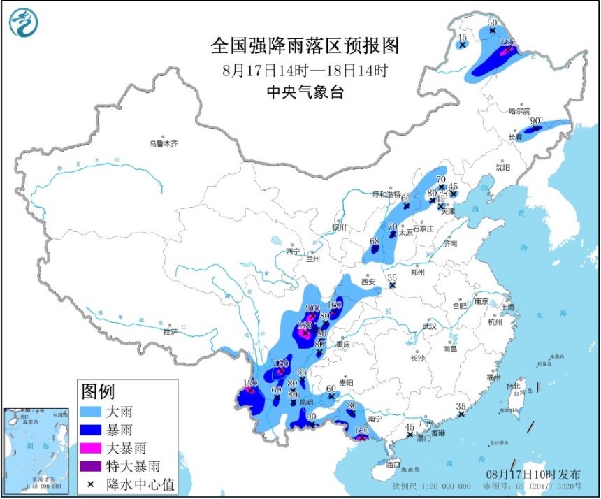 全国强降雨落区预报图。图片来自中央气象台