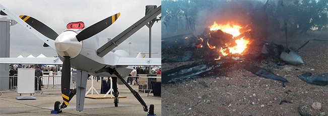左图为"捕食者"无人机,右图为坠机现场之一