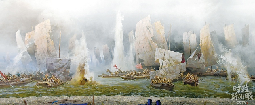 △陈列在纪念馆里的渡江战役主题壁画