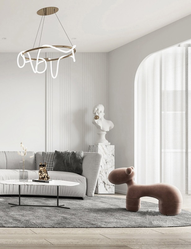 灰白色墙漆的沙发墙低调优雅,搭配上简约造型的家具,简约时尚漂亮又