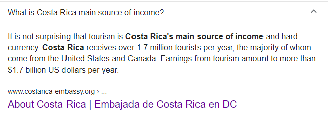 （截图为美国谷歌搜索引擎给出的来自哥斯达黎加驻美国大使馆的资料）