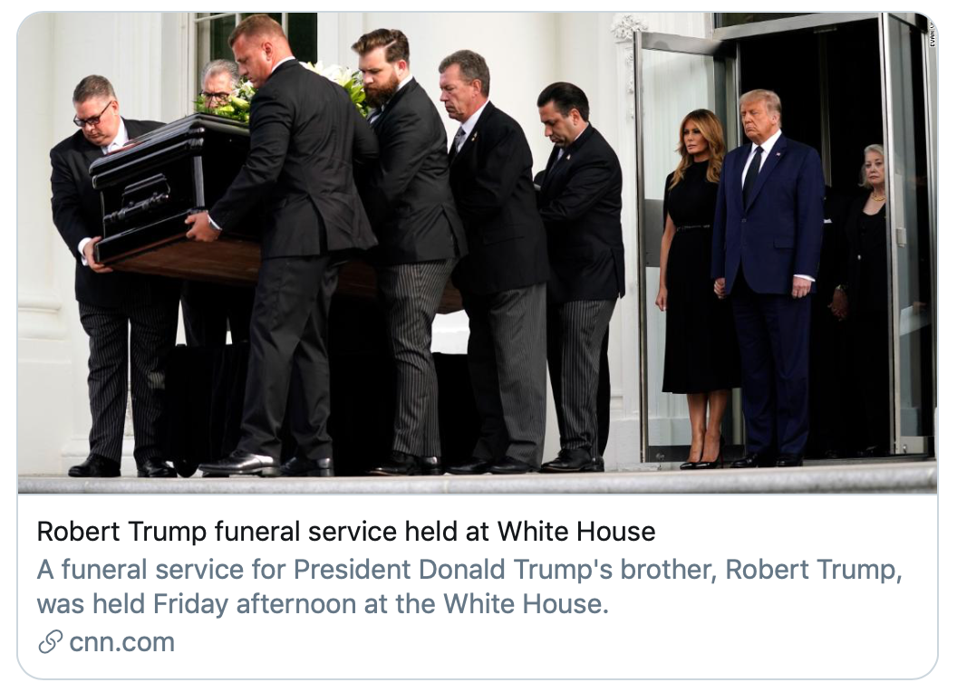 罗伯特·特朗普葬礼在白宫举行。/CNN报道截图