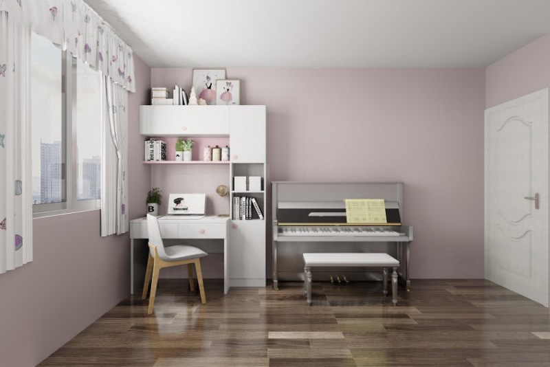 儿童房摆放了钢琴,因此墙面做了隔音处理,以免影响他人.